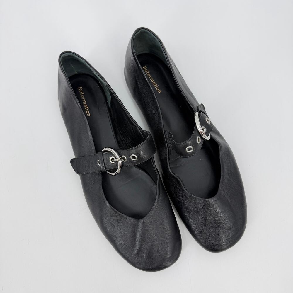 Reformation | Bethany Flats in Black Leather Mary Janes 8 - Picture 2 of 12